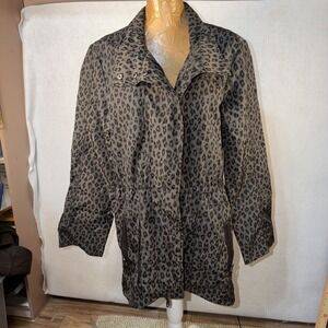 Soft Surroundings Nylon Leopard Animal Print Lined Trench Rain Coat Jacket SZ M